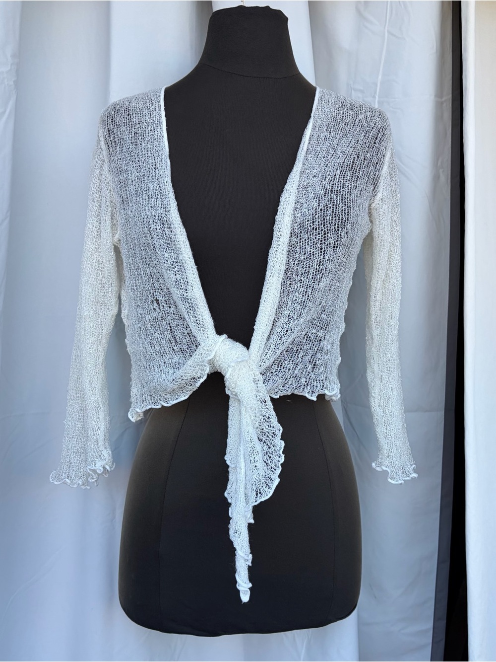 Hula Hula White Sheer Tie Front Knit Shrug Cardigan, Coquette Festival
